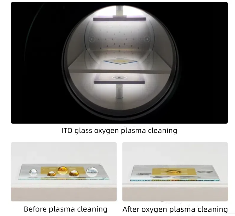 Plasma cleaning before ITO glass coating for OLED devices