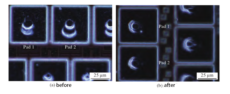 Effect of plasma cleaning on bonding strength of pad surface and wire