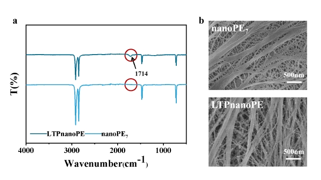 Low temperature plasma treatment of nanoporous polyethylene film (nanoPE) enhances hydrophilicity